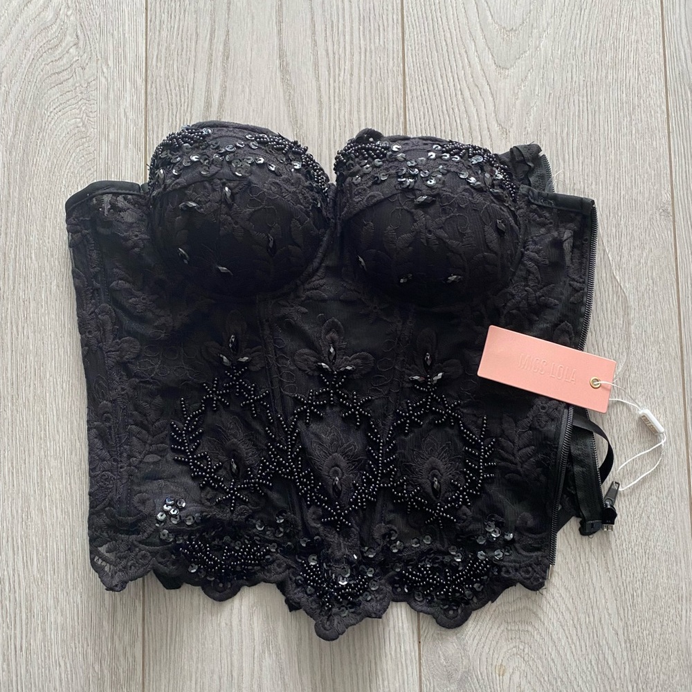 MISS LOLA “Bustier Lace Corset w/ Zipper” SIZE M